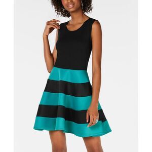 City Studios Juniors Striped Fit Flare Scuba Dress